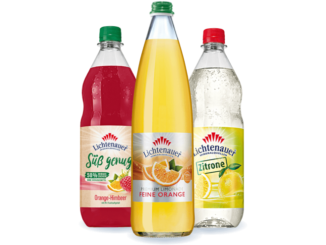 Lichtenauer Limonaden: Premium Limonade Freine Orange, Limonaden Melone und Zitrone